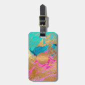 Étiquette À Bagage Art abstrait moderne peinture cuivre or monogramme (Devant Vertical)