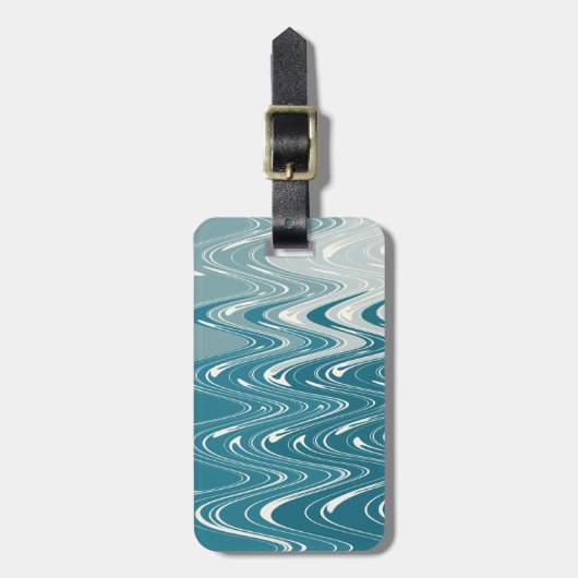 Étiquette À Bagage Art Abstrait moderne "Waves" Design en Blue Ombre (Devant Vertical)