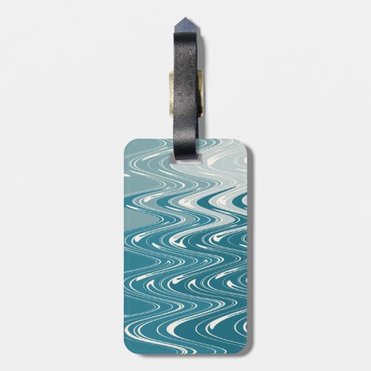 Étiquette À Bagage Art Abstrait moderne "Waves" Design en Blue Ombre (Dos Vertical)