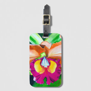 Étiquette À Bagage Art aquarelle de fleurs d'orchidées colorées