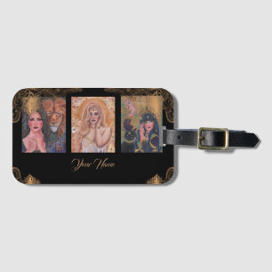 Étiquette À Bagage Art de déesse noir et or par Renee Lavoie