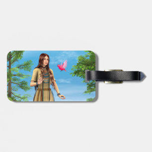 Étiquette À Bagage Art de femme amérindienne forêt oiseau