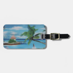 Étiquette À Bagage Art de la scène de plage tropicale
