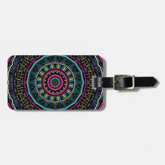 Étiquette À Bagage Art de mandala coloré vibrant (Devant horizontal)