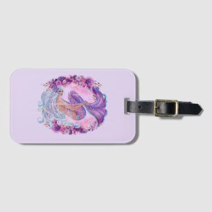 Étiquette À Bagage Art de sirène florale rose par Renee Lavoie