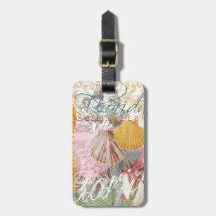 Étiquette À Bagage Art de voyage vintage Floride plage coquillage coq
