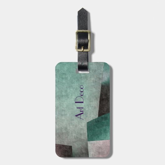 Étiquette À Bagage Art Déco Abstrait dans Emerald Green et Mauve (Devant Vertical)