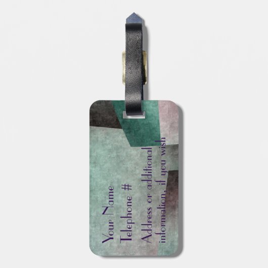 Étiquette À Bagage Art Déco Abstrait dans Emerald Green et Mauve (Dos Vertical)