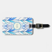 Étiquette À Bagage Art Déco Elégant Feuille Bleu Feuillage Floral (Devant horizontal)