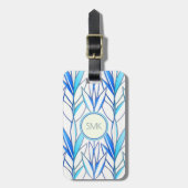 Étiquette À Bagage Art Déco Elégant Feuille Bleu Feuillage Floral (Devant Vertical)