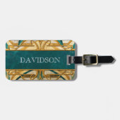 Étiquette À Bagage Art Deco Green and Gold Stripes Personalized (Devant horizontal)