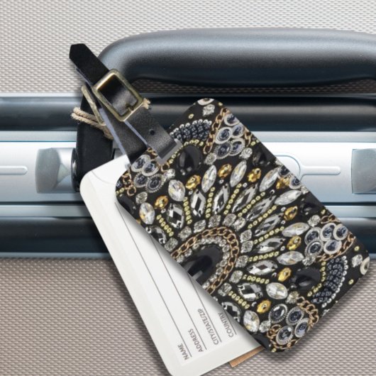 Étiquette À Bagage art déco noir et or motif bohème