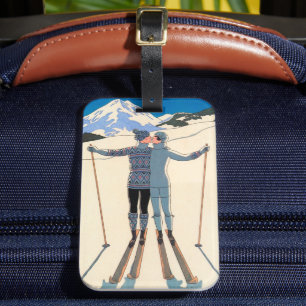 Étiquette À Bagage Art Déco vintage, Amants en Neige par George Barbi