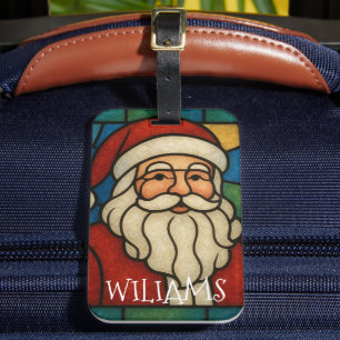 Étiquette À Bagage Art déco vitrail de Noël Santa personnalisé