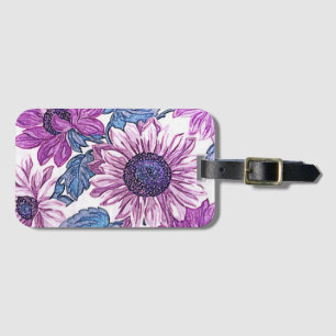 Étiquette À Bagage Art floral vintage bleu et violet