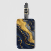 Étiquette À Bagage Art fluide abstrait marbre luxe navy or (Devant Vertical)