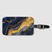 Étiquette À Bagage Art fluide abstrait marbre luxe navy or (Devant Horizontal)