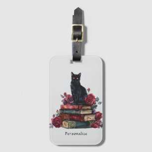 Étiquette À Bagage Art gothique Chat noir Antique Livres Crimson Rose