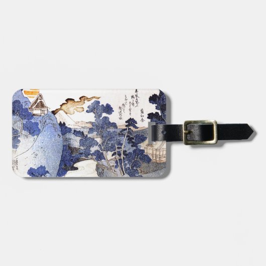 Étiquette À Bagage Art japonais bleu vintage (Devant horizontal)