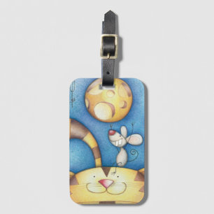 Étiquette À Bagage Art mignon et fantaisiste de chat et de souris sou