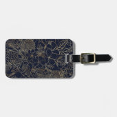 Étiquette À Bagage Art moderne Gold Blue Floral Doodles (Devant horizontal)