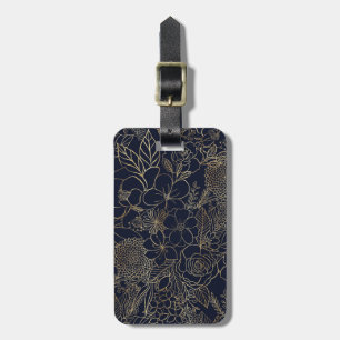 Étiquette À Bagage Art moderne Gold Blue Floral Doodles