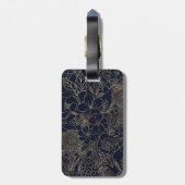 Étiquette À Bagage Art moderne Gold Blue Floral Doodles (Dos Vertical)