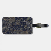 Étiquette À Bagage Art moderne Gold Blue Floral Doodles (Dos horizontal)