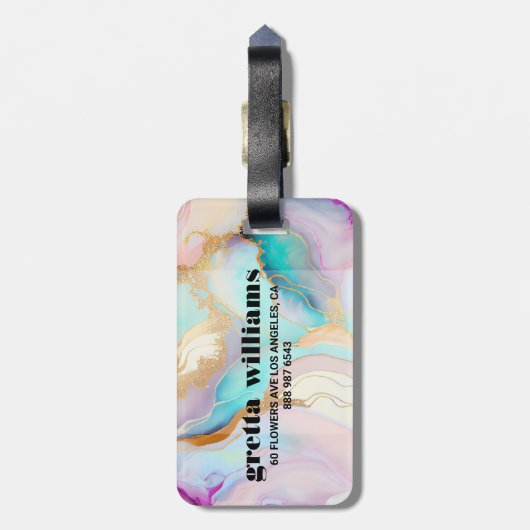 Étiquette À Bagage Art parties scintillant abstrait en marbre pastel (Dos Vertical)