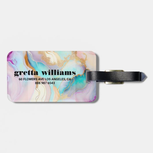 Étiquette À Bagage Art parties scintillant abstrait en marbre pastel (Dos horizontal)