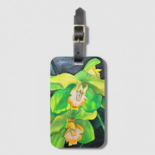 Étiquette À Bagage art pop aquarelle orchidée verte