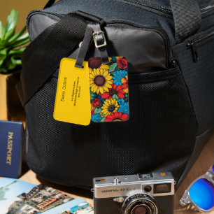 Étiquette À Bagage Art Pop Vibrant Design floral avec tournesols
