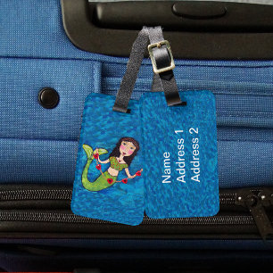 Étiquette À Bagage Art populaire Mermaid verte Chaîne de cœurs rouges