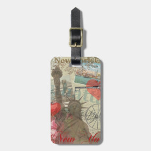 Étiquette À Bagage Art symbolique vintage de la skyline de la liberté