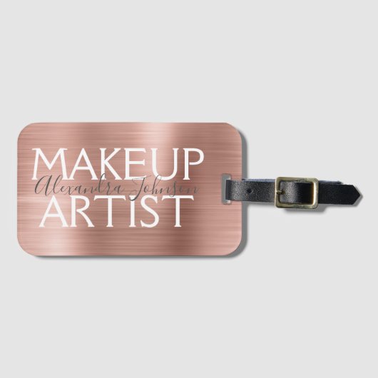 Étiquette À Bagage Artiste de maquillage métallique brossé rose et Ro (Devant Horizontal)
