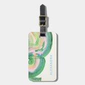 Étiquette À Bagage Artsy Abstrait Aquarelle verte Nom du marbre (Devant Vertical)