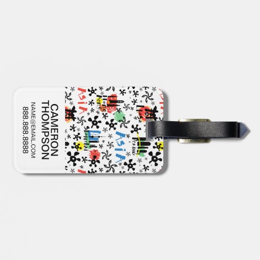 Étiquette À Bagage Asie| Motif des symboles (Dos horizontal)