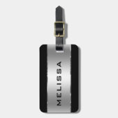 Étiquette À Bagage Aspect argenté métallique et noir (Devant Vertical)