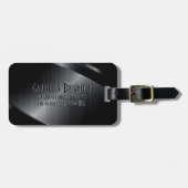 Étiquette À Bagage Aspect brillant en aluminium brossé en métal noir (Devant horizontal)