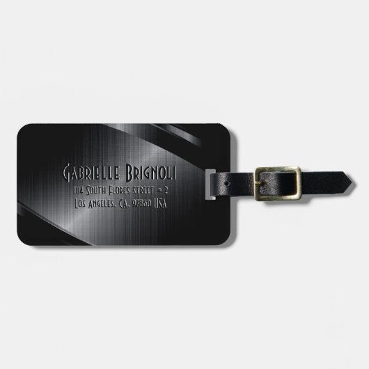 Étiquette À Bagage Aspect brillant en aluminium brossé en métal noir (Devant horizontal)