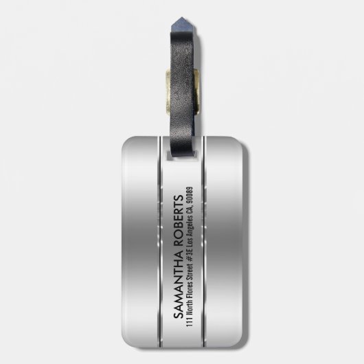 Étiquette À Bagage Aspect en acier inoxydable métallique brillant (Dos Vertical)