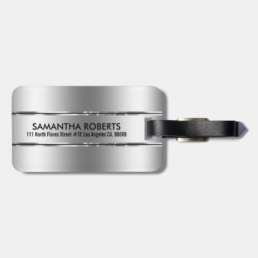 Étiquette À Bagage Aspect en acier inoxydable métallique brillant (Dos horizontal)