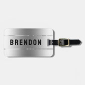 Étiquette À Bagage Aspect en acier inoxydable texturé métallique (Devant horizontal)