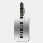 Étiquette À Bagage Aspect en acier inoxydable texturé métallique (Devant Vertical)