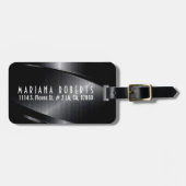 Étiquette À Bagage Aspect en aluminium brossé en métal noir (Devant horizontal)