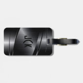 Étiquette À Bagage Aspect en aluminium brossé en métal noir (Dos horizontal)