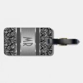 Étiquette À Bagage Aspect en aluminium brossé monogramme en argent mé (Dos horizontal)