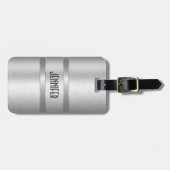 Étiquette À Bagage Aspect en aluminium brossé monogramme en argent mé (Devant horizontal)