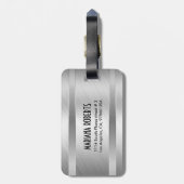 Étiquette À Bagage Aspect en aluminium brossé monogramme en argent mé (Dos Vertical)