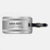 Étiquette À Bagage Aspect en aluminium brossé monogramme en argent mé (Dos horizontal)